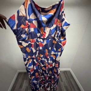 Nine West Blue and Pink Abstract Maxi Dress